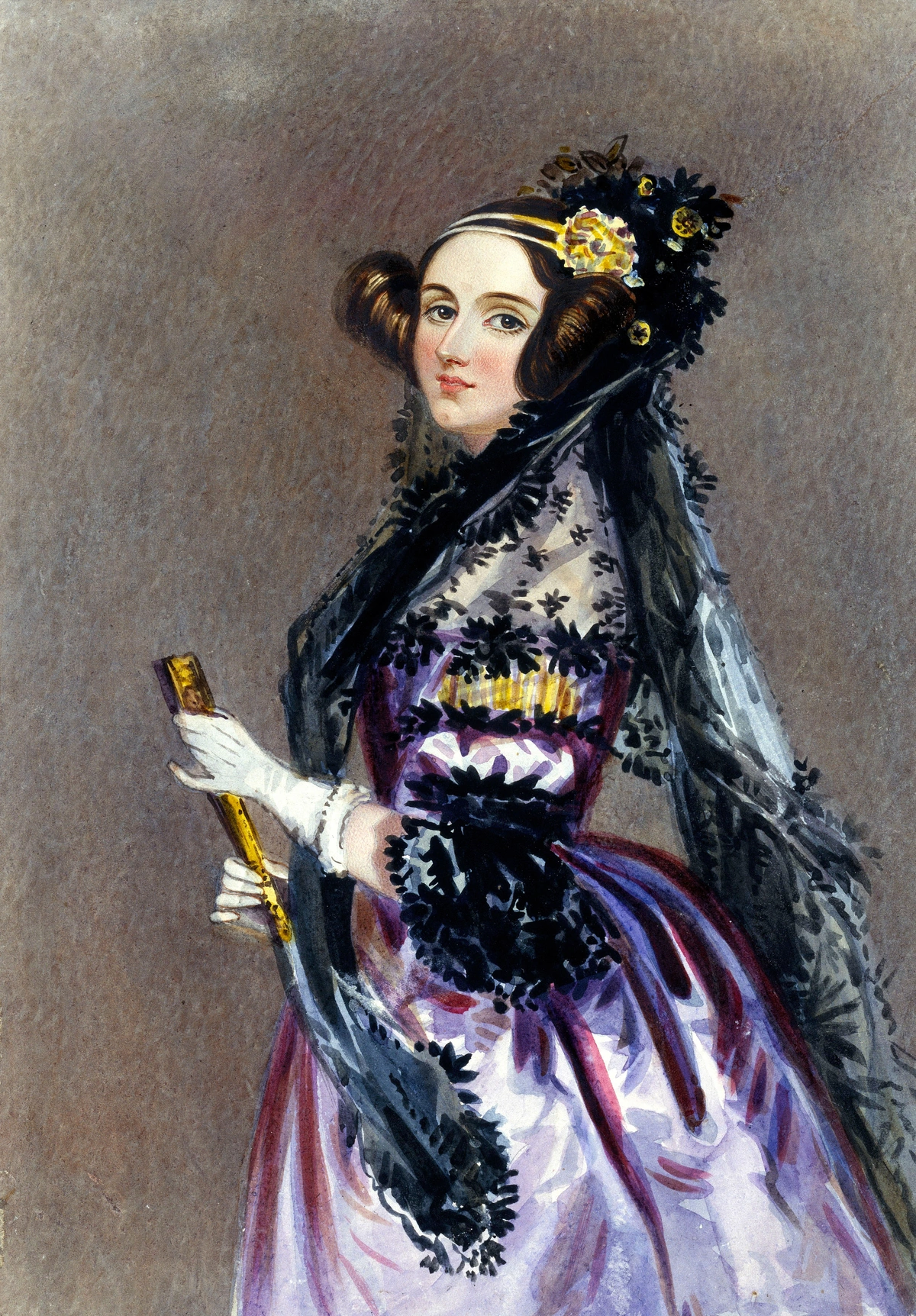 Watercolour portrait of Ada King, Countess of Lovelace, circa 1840