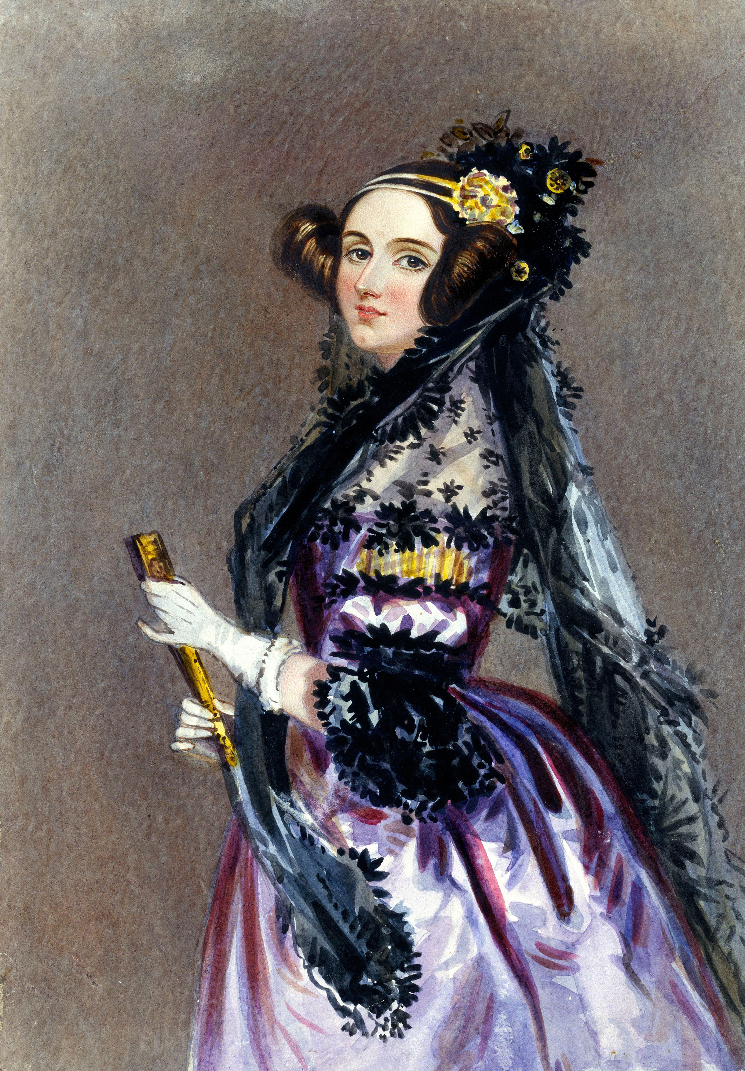 Watercolour portrait of Ada King, Countess of Lovelace, circa 1840