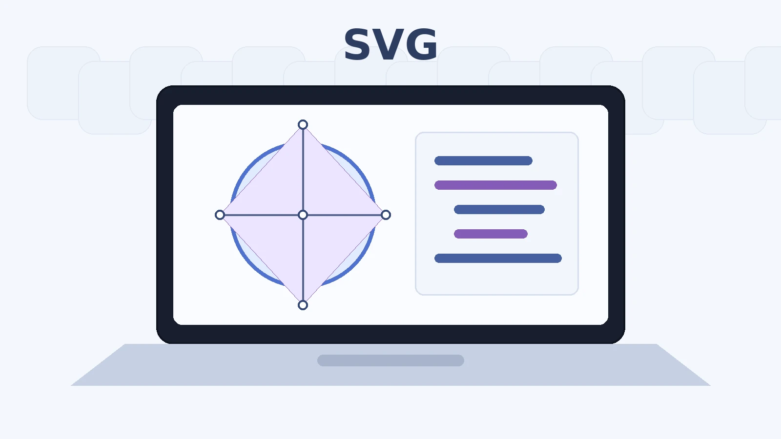 Illustration of a vector circle and the SVG markup based on coordinates that draws it
